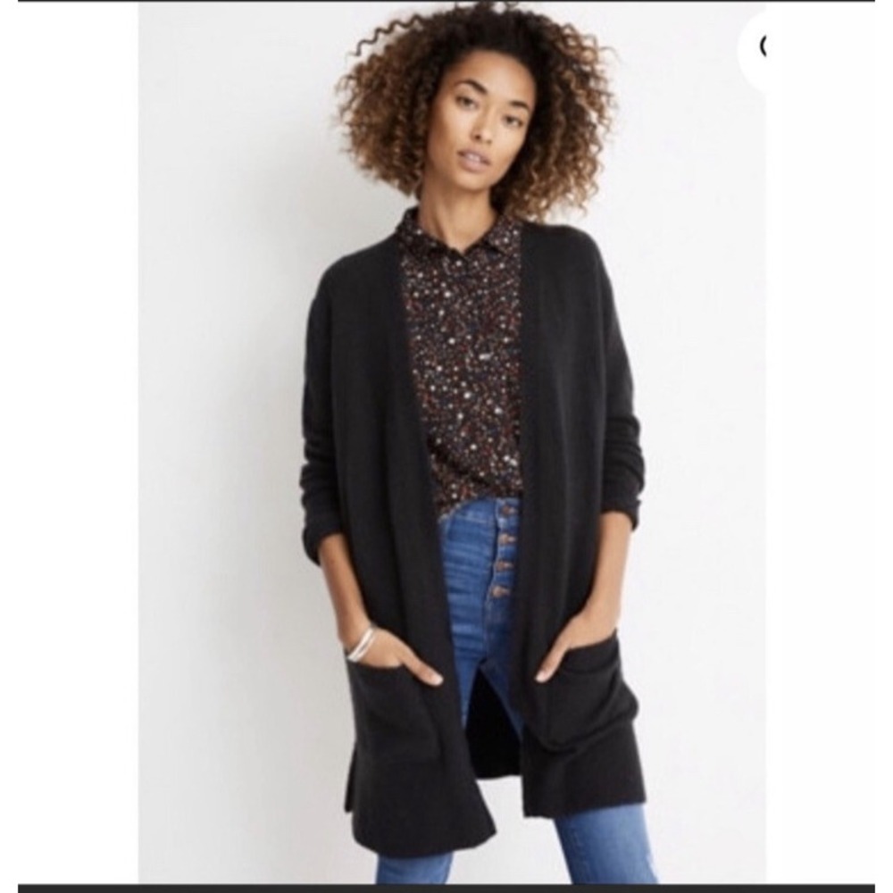 Madewell Womens Open Cardigan Black Merino Wool Blend Size XS Quiet Luxury